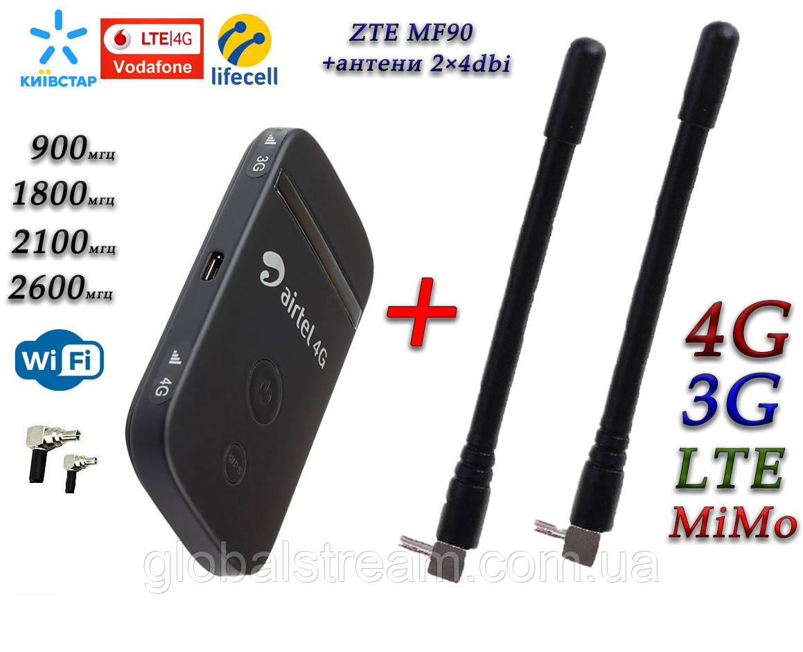 Мобільний модем 3G/4G/LTE WiFi Роутер ZTE MF90 + 2 антени 4G(LTE) по 4 db