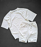 Комплект Футболка + Шорты Oversize мужской летний Base белый Спортивный костюм трикотажный