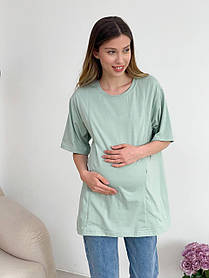 Жіноча футболка для вагітних та годуючих мам WOW MOM Oversize Фісташкова XXL (1_3047)