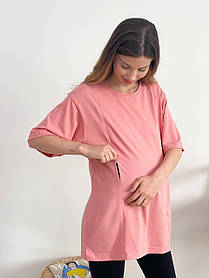 Жіноча футболка для вагітних та годуючих мам WOW MOM Oversize Пудра XXL (1_3047)