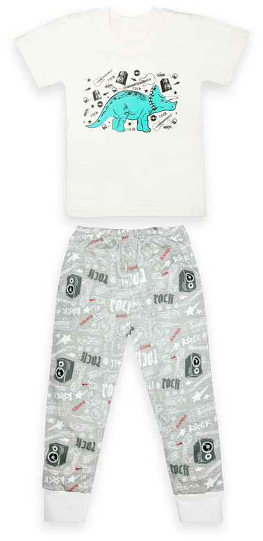 Дитяча бавовняна піжама для хлопчика футболка + штани GABBI PGM-22-7 Rock Бежевий 104 (13185)