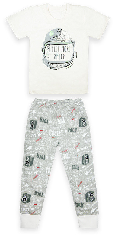Дитяча бавовняна піжама для хлопчика футболка штани GABBI PGM-22-8 2 Космос Бежевий 122 (13186)