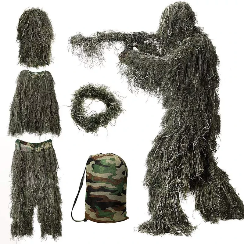 Ghillie маскувальний костюм 3D, 4 предмети, Військовий з капюшоном для снайпера, кікімора кикимора