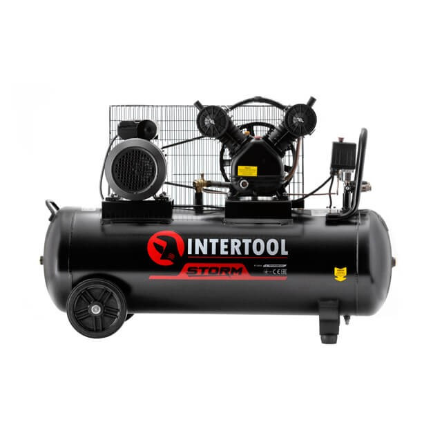 Компресор 100 л, 3 кВт, 220 В, 8 атм, 500 л/хв, 2 циліндра INTERTOOL PT-0014