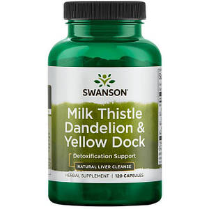 (уцінка термін по 3.25) Розорогопша, кульбаба і щавель Swanson Milk Thistle, Dandelion & Yellow Dock 120 капс.