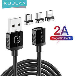 Кабель зарядний KUULAA Lightning/Type-C/Micro USB 3-в-1 5V2A магнітний 1М Black (KL-X37)
