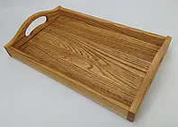Дерев яний піднос з дуба з ручками 42×26.3×4 см | Натуральне дерево для подачі страв, сніданку, кави в ліжко
