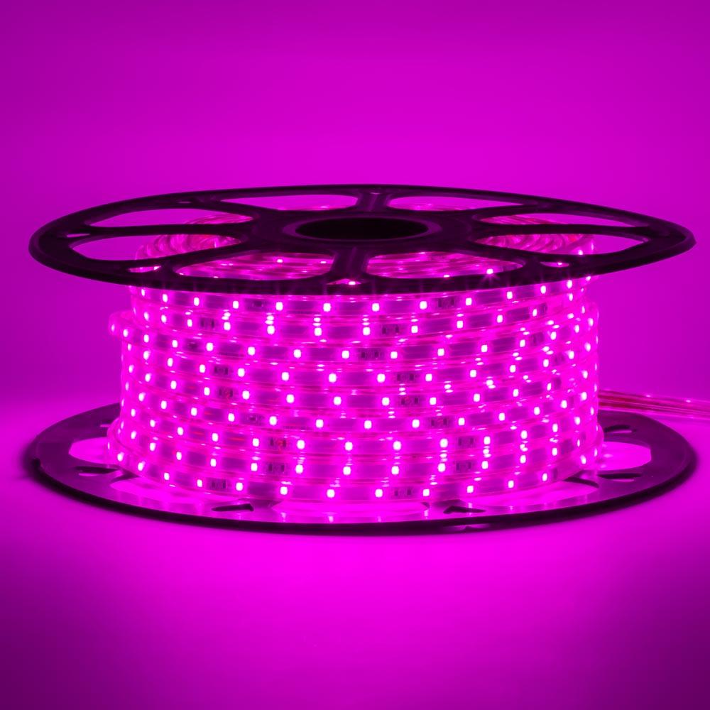 Світлодіодна стрічка 220V, 2835, 48 led/m, 5W, IP68, 350Lm, розова (pink), фото 1