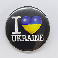 Значок круглий металевий I love Ukraine, 43 мм
