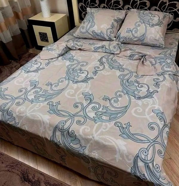 Євро комплект постільної білизни стандартний, принт: Завиток на бежевому