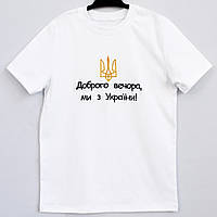 Детская футболка патриотическая с надписью Доброго вечора ми з України и тризубом - машинная вишивка, Ладан