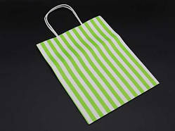 Паперовий крафт-пакет в смужку з крученими ручками колір салатовий. 15х8х21см / Паперовий крафт-пакет в смужку з крученими ручками