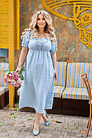 Женское длинное летнее платье крестьянка Ткань муслин хлопок + кружево Размеры 48-54,56-62,66-72