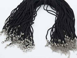 Чорний Шнурок на шию із застібкою "косичка" з карабіном 50 см. Текстильний міцний Ремінець Фурнітура / Чорний Шнурок на шию із