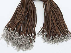 Коричневий Шнурок на шию із застібкою Замшевий з карабіном 50 см. Текстильний міцний Ремінець / Коричневий Шнурок на шию із