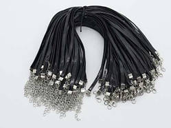 Чорний Шнурок на шию із застібкою "Стрічка" з карабіном 40 см. Міцний і стильний Ремінець Фурнітура 1 шт. / Чорний Шнурок на шию