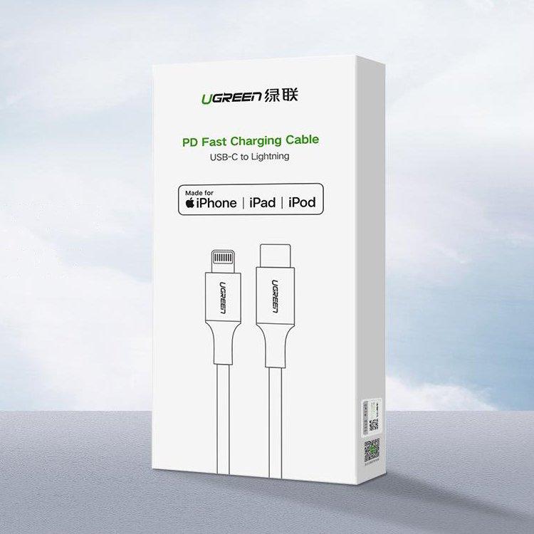 Кабель зарядный Ugreen MFi сертифицированный USB-C to Lightning 2М Nylon Silver (US304) - фото 3 - id-p1631859821
