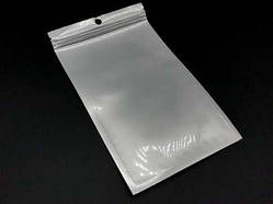 Європакети Поліпропіленові з ZIP-замком і підвісом 12х20см. 100шт/уп. біло-прозорі Зіп-Лок пакет Струна / Європакети