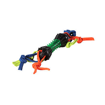 Іграшка TPR для собак FOX гантель увігнута шипированная з кольоровими грейферами, 14х28 см