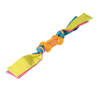 Іграшка TPR для собак FOX кістка шипированная з стрічками, 11х44,5 см