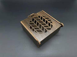 Скринька-купюрниця квадратна для прикрас і грошей з різьбленням орнамент із фанери 11х11х5см / Скринька-купюрниця квадратна для