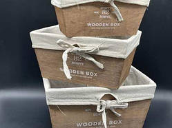 Дерев'яні кошики з тканиною. Колір коричневий. 28х19х14см / Дерев'яні кошики з тканиною. Колір коричневий. 28х19х14см