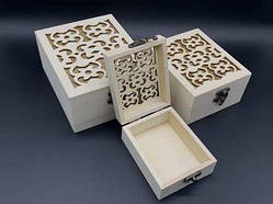 Скринька ПРОРІЗ для декупажу з замком, завісами. Три шт/комплект. 17х14х8см / Скринька ПРОРІЗ для декупажу з замком, завісами. Три