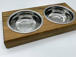 Дерев'яна підставка з мисками для собак та котів. 35х17см / Дерев'яна підставка з мисками для собак та котів. 35х17см