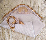 Ошатний демісезонний конверт на виписку "Кружево", білий з бежевим, плюш/бавовна, фото 4