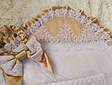 Ошатний демісезонний конверт на виписку "Кружево", білий з бежевим, плюш/бавовна, фото 5