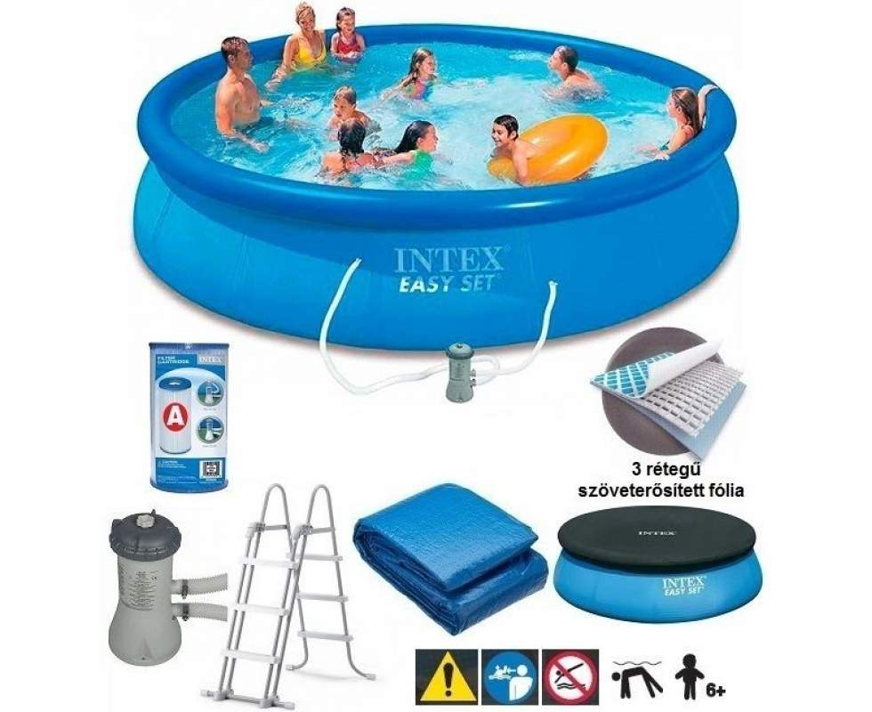 Надувний басейн Intex 26166 Easy Set 457 x 107 см, фільтр насос, сходи, тент, підкладка