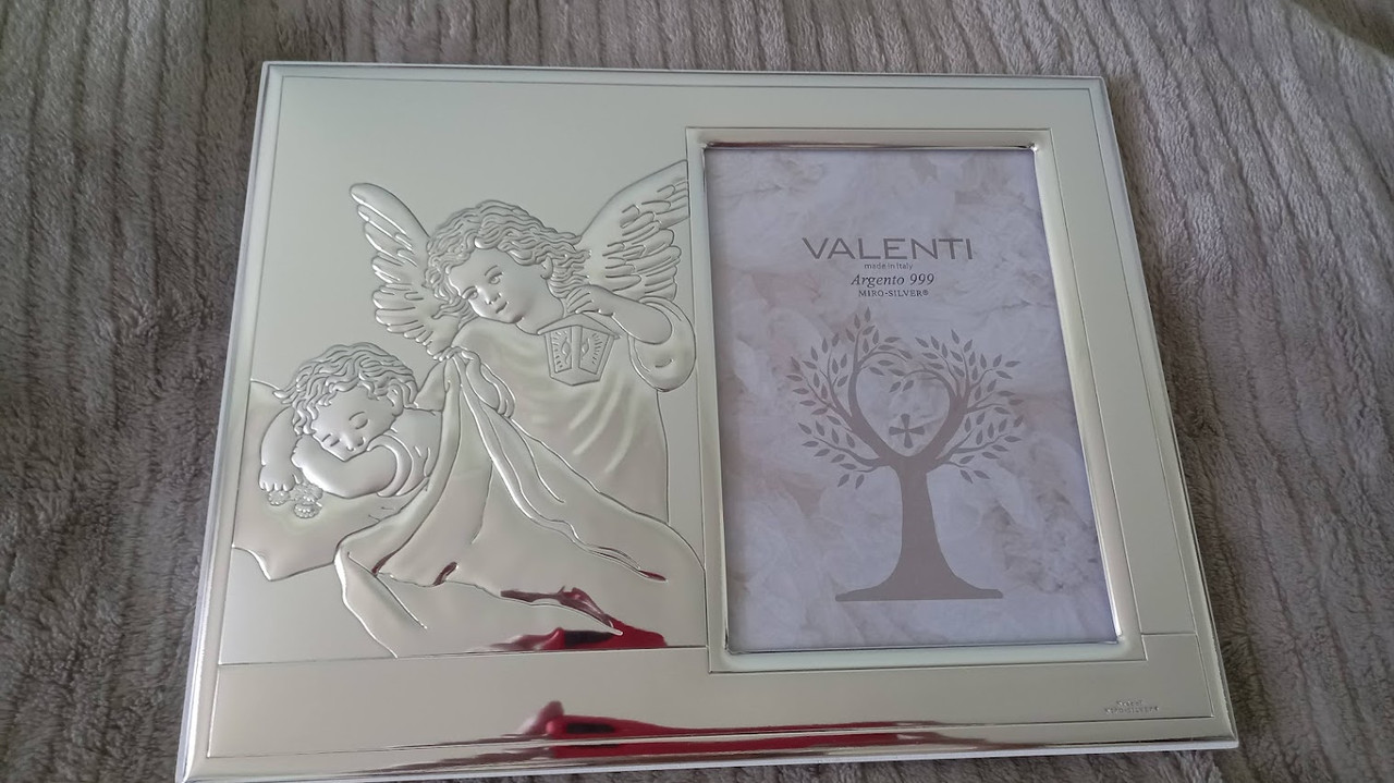 Серебряная фоторамка с ангелами 25см*19,5см, фото 1