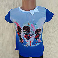 Футболка дитяча синя з дівчатками та бантиком ДШ