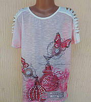 Футболка для дівчинки з метеликами, на спинці сітка ДШ