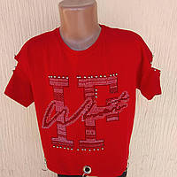 Футболка для дівчинки червона з вирізами на рукавах ДШ