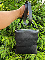 Мужская барсетка, сумка с клапаном из натуральной зернистой кожи, черная качественная вместительная сумка