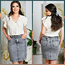 Жіноча сіра джинсова спідниця олівець із джинсовим ременем у 28 розмірі