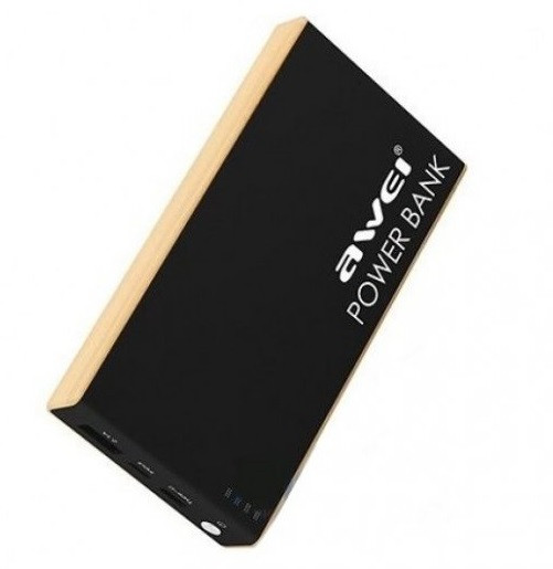 Портативний зарядний пристрій Power Bank AWEI P93k на 10000 мАг, з підтримкою USB, Type-C та потужністю 2.1A, чорного кольору., фото 1