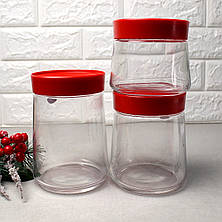 Набір банок з червоними кришками 3 шт Luminarc Jar SWING, фото 3