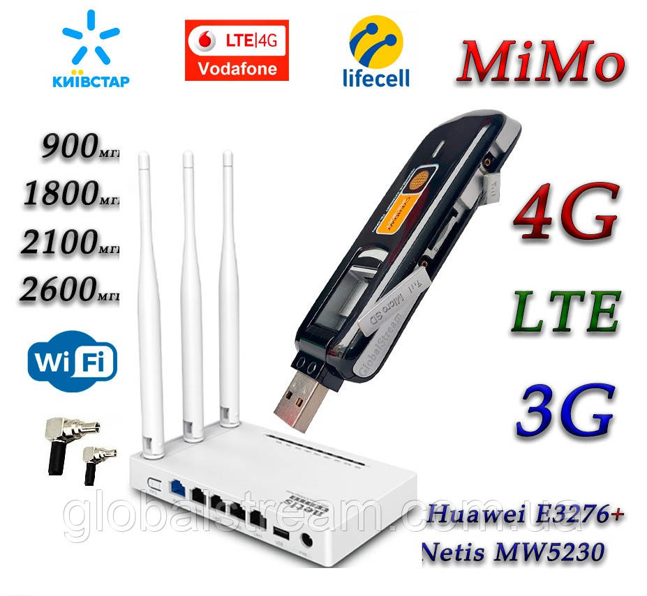 Комплект WiFi роутер Netis MW5230 + Huawei E3276s - 150 Києвстар, Vodafone, Lifecell з 2 вих. під антену MIMO