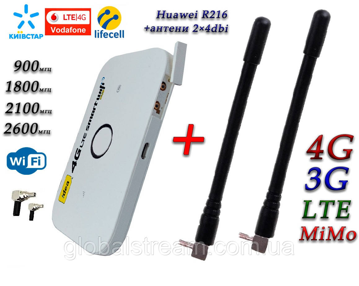 4G LTE+3G WiFi Роутер Huawei R216+ і 2 антени 4G(LTE) по 4 db