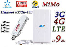 Комплект 4G+LTE+3G Wi-Fi Роутер Huawei E8372h-153 USB Київстар, Vodafone, Lifecell з антеною MIMO 2×9dbi