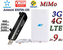 Комплект USB Модем 3G/4G ANTENITI E3372h-153 Київстар, Vodafone, Lifecell з антеною MIMO 2×9dbi