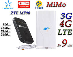 Комплект 4G+LTE+3G WiFi Роутер ZTE MF90 Київстар, Vodafone, Lifecell з антеною MIMO 2×9dbi