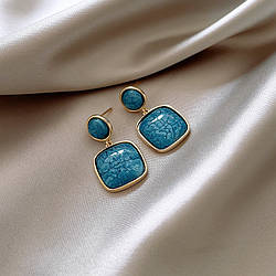 Жіночі сережки з різнобарвним камінням Синій