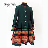 Пальто для дівчинки в етностилі "Верховина", 128 р. (зелене), фото 3