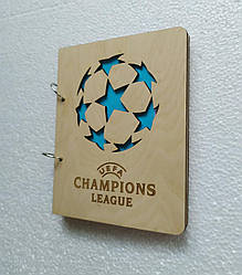 Дерев'яний блокнот "Ліга Чемпіонів" (на кільцях), щоденник з дерева, подарунок футболісту