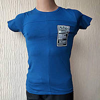 Підліткова футболка для хлопчика синя з нашивкою спереду ДШ