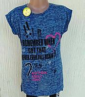 Футболка синя з написами та значком смайлик ДШ