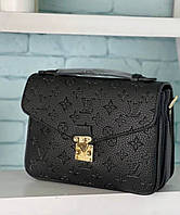 Модная женская чёрная кожаная сумка Louis Vuitton Metis Луи Витон Метис